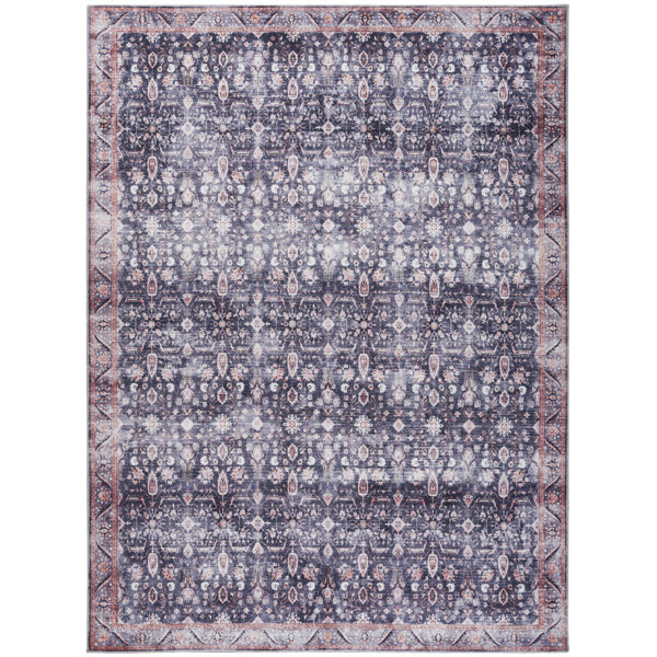 Langley Street Fien Machine Washable Persian Navy Ivory Area Rug